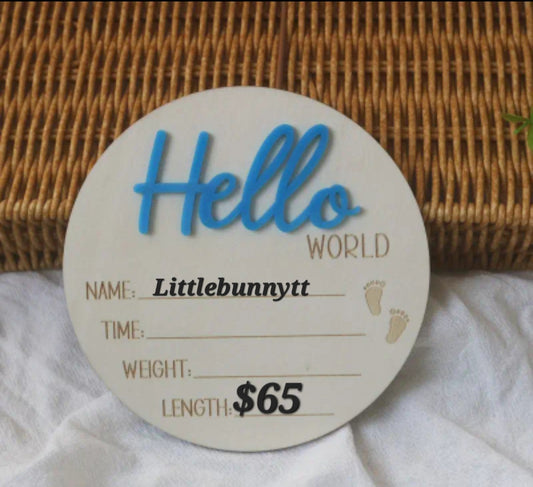 Wooden Hello world keepsake Sign
Blue